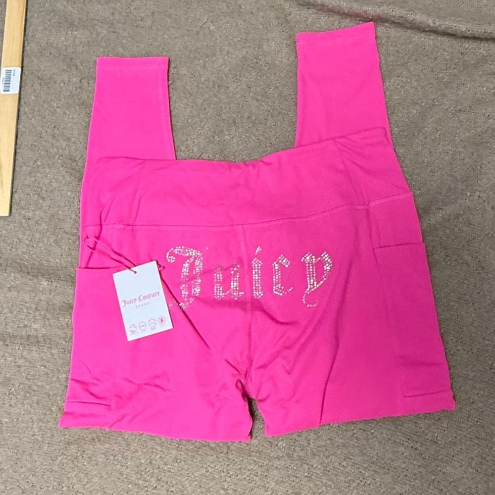 Juicy Couture Sport Pink Leggings with Rhinestone Logo & Pockets - Size L (NWT) - Picture 6 of 13